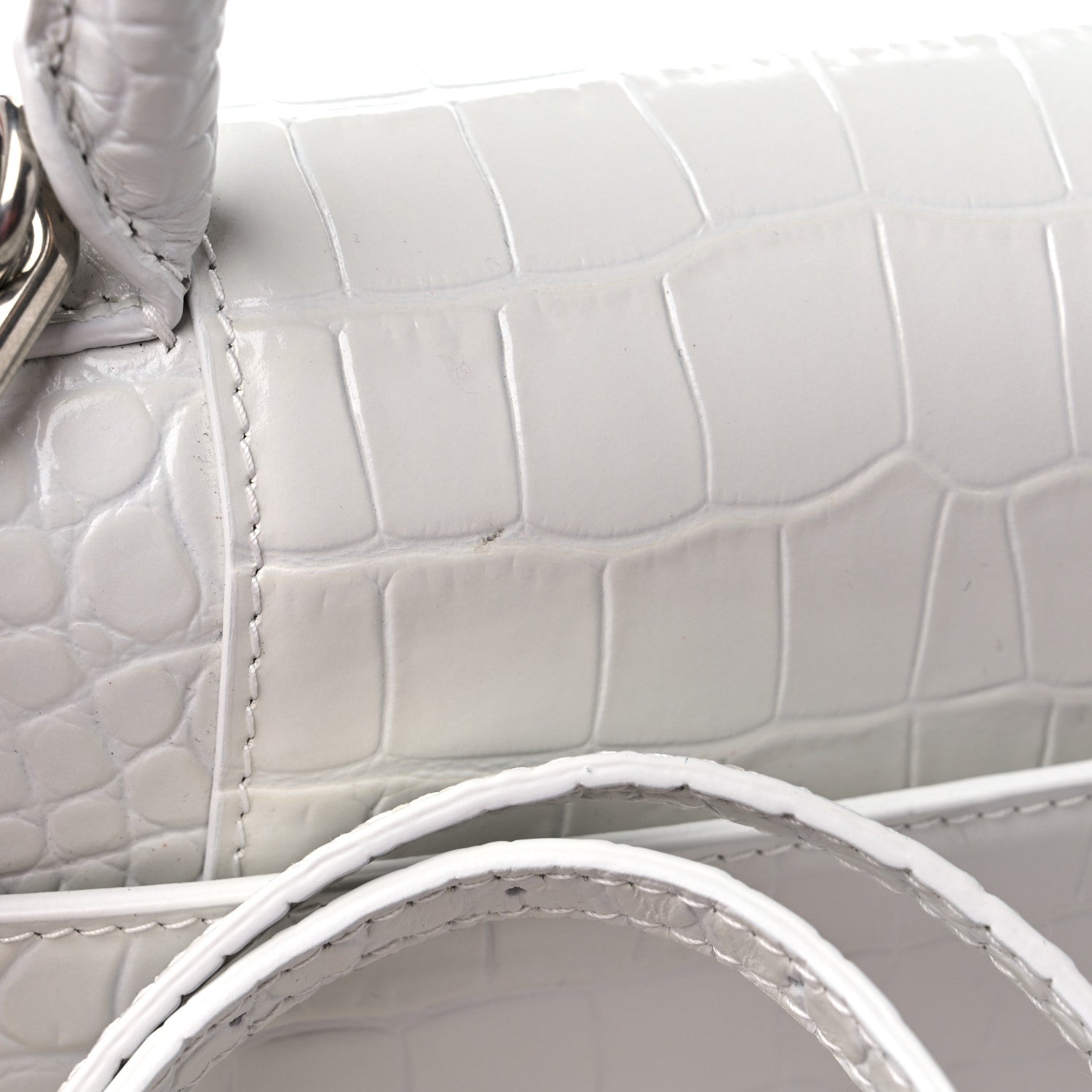 Balenciaga Calfskin Crocodile Embossed Small Hourglass Top Handle Bag White 9 of 9
