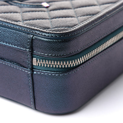 Chanel Iridescent Caviar Quilted Medium CC Filigree Vanity Case Dark Turquoise 10 of 11