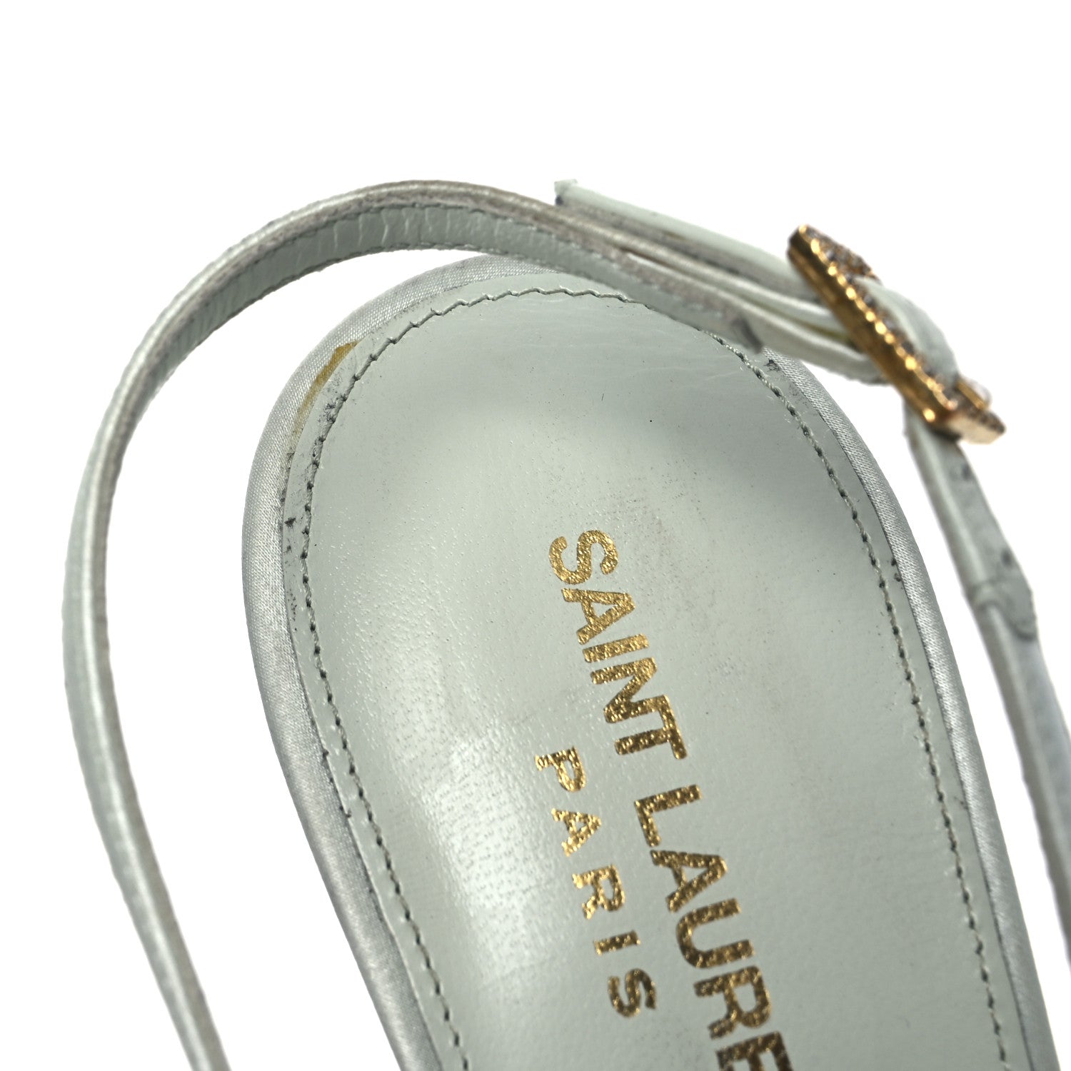 Saint Laurent Crepe Satin Blanco Feathered Sandals 39 Slight Green 12 of 15