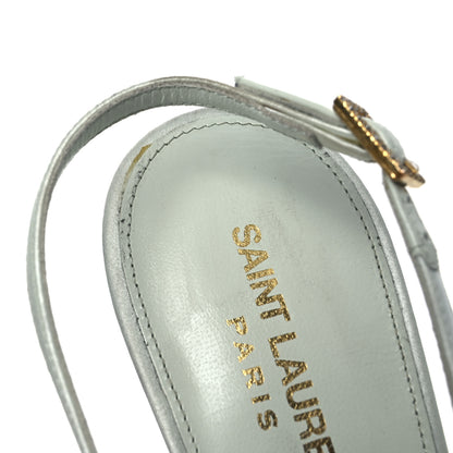 Saint Laurent Crepe Satin Blanco Feathered Sandals 39 Slight Green 12 of 15