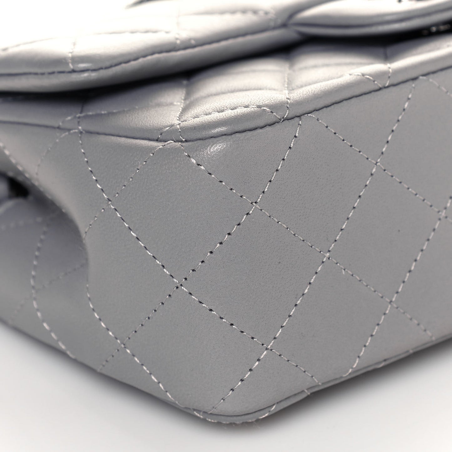 Lambskin Quilted Mini Rectangular Flap Grey