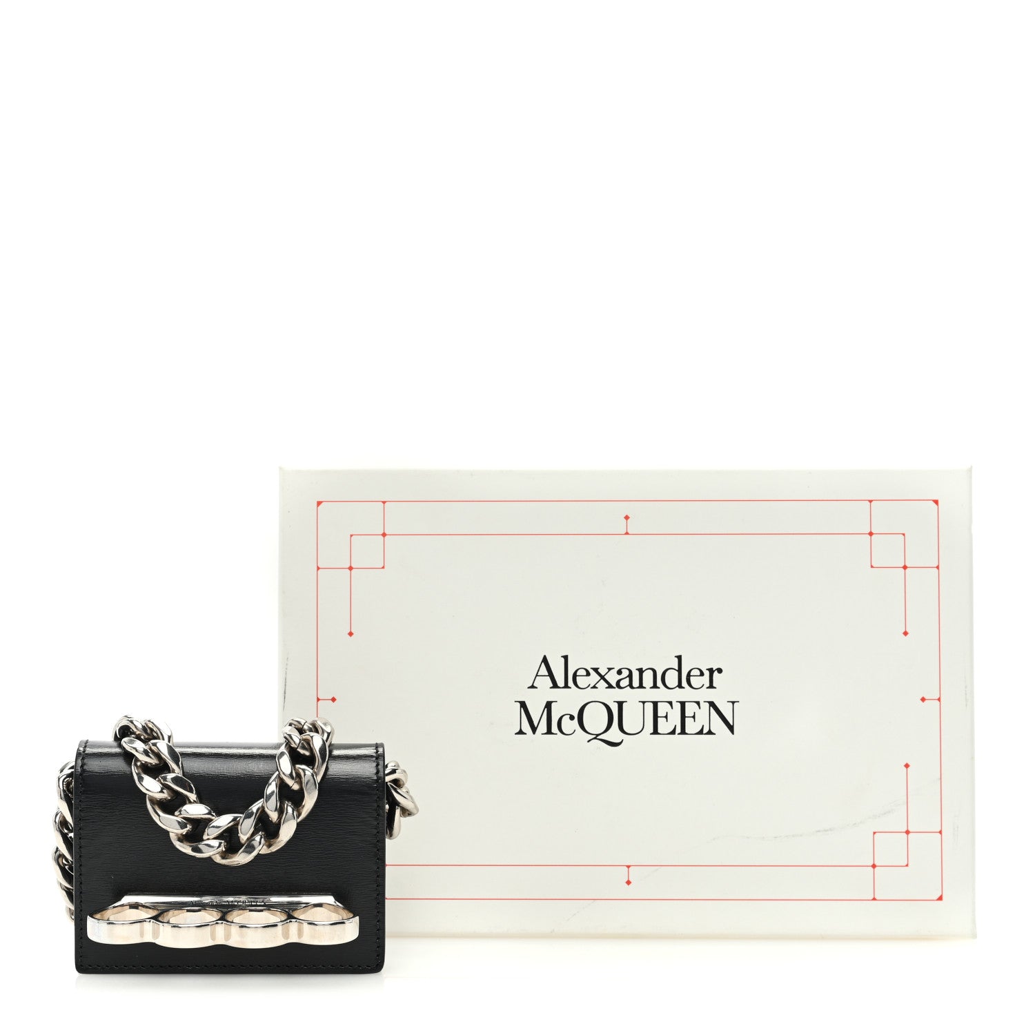 Alexander McQueen Smooth Calfskin Micro The Four Ring Knuckle Chain Shoulder Bag Black 10 of 10