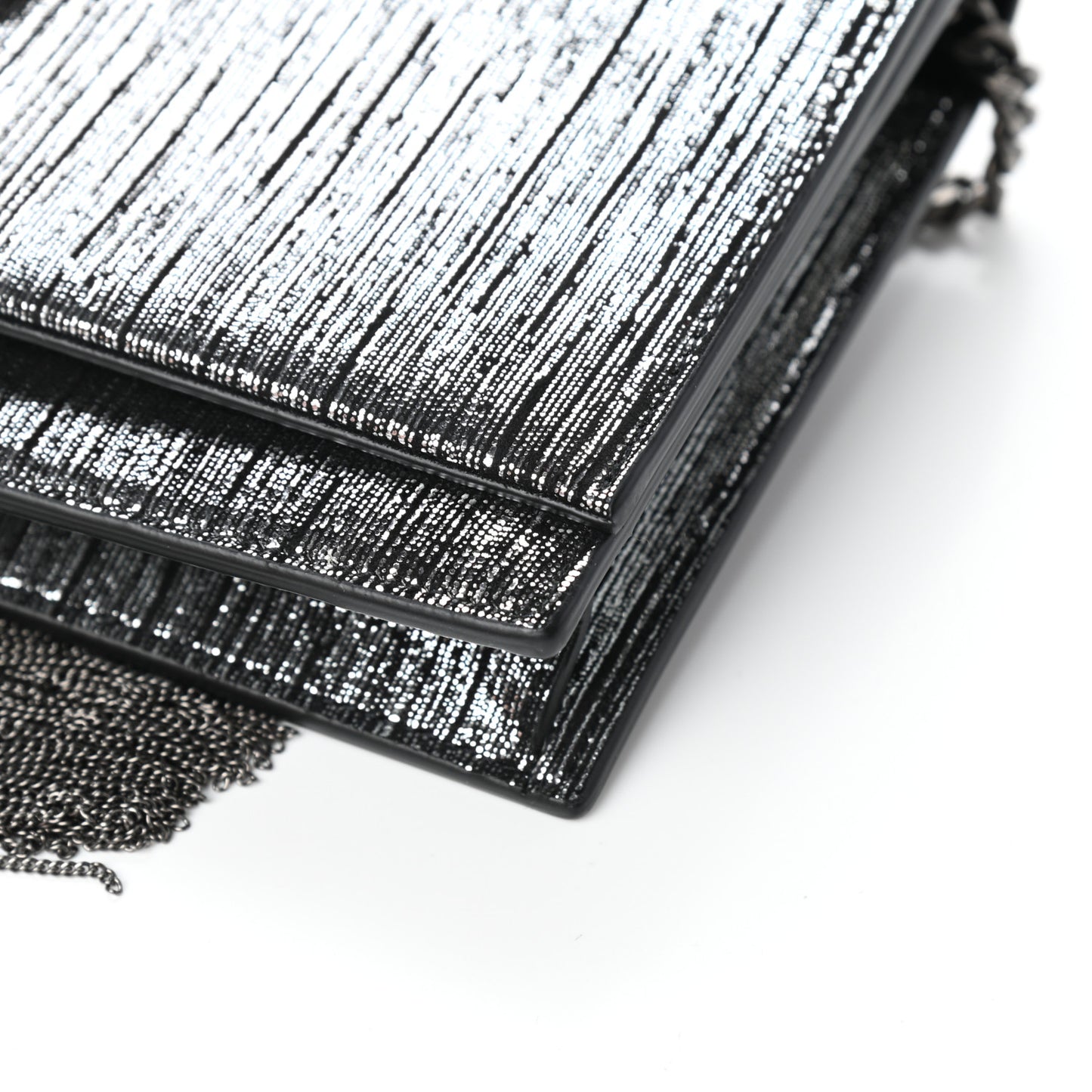 Metallic Suede Classic Monogram Kate Tassel Chain Wallet Black Silver