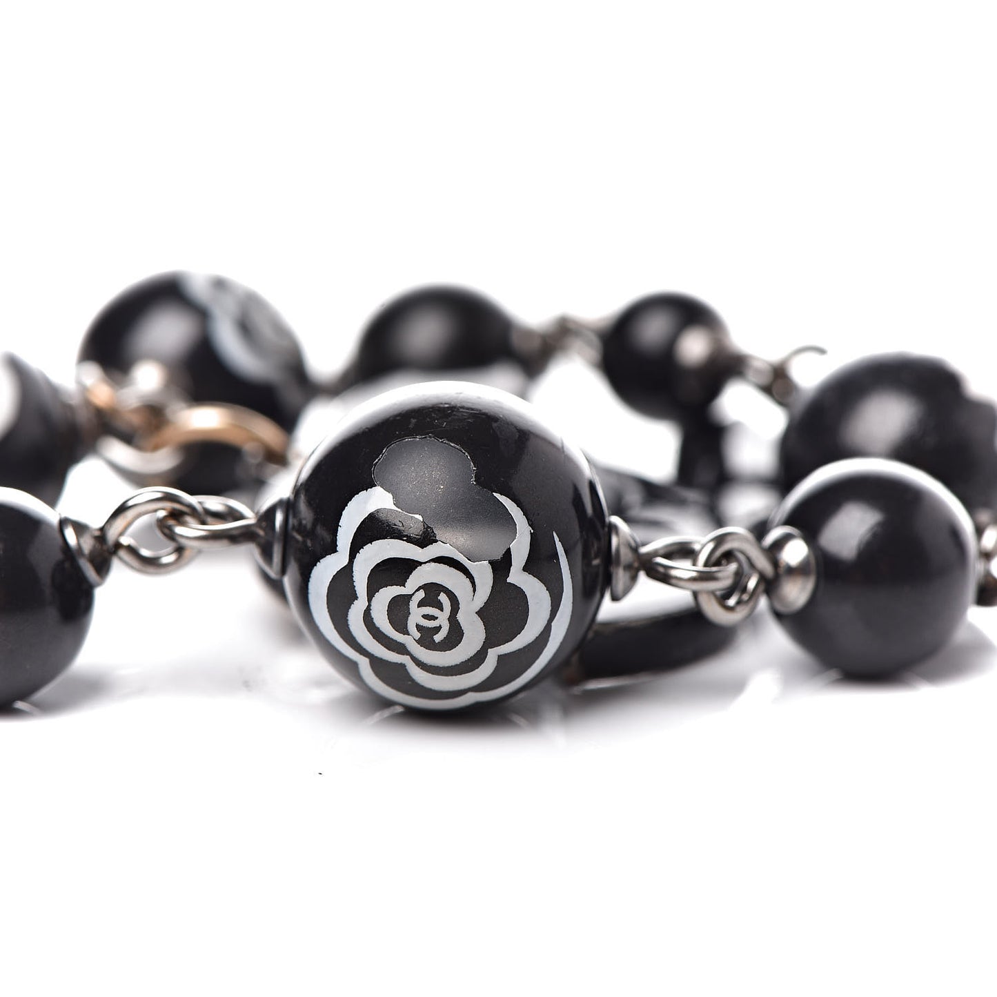 Ruthenium Camellia Bead CC Bracelet Black