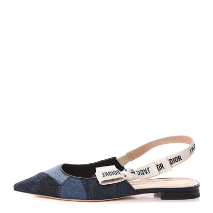Christian Dior Denim Ribbon Patchwork J'Adior Slingback Ballet Flats 36 Deep Blue 1 of 9
