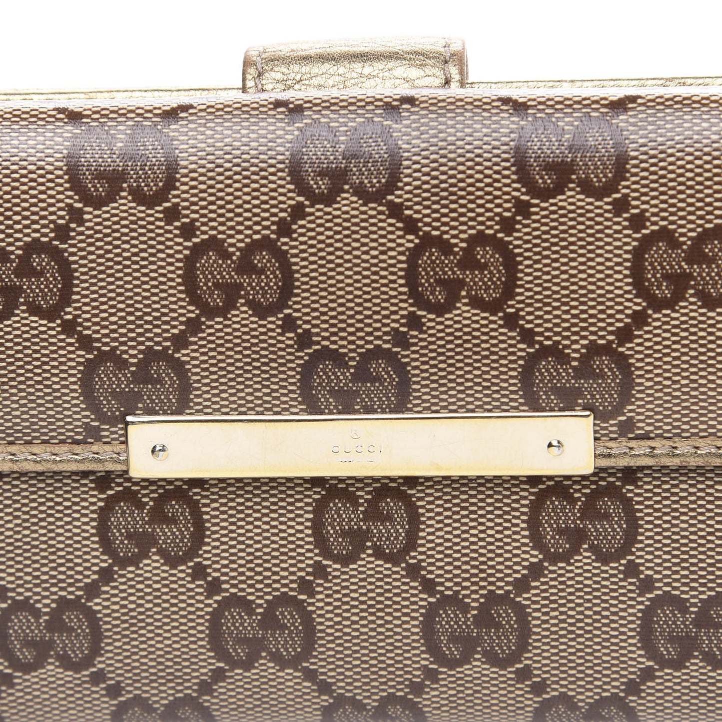 Crystal Monogram Metal Bar Continental Flap Wallet Gold