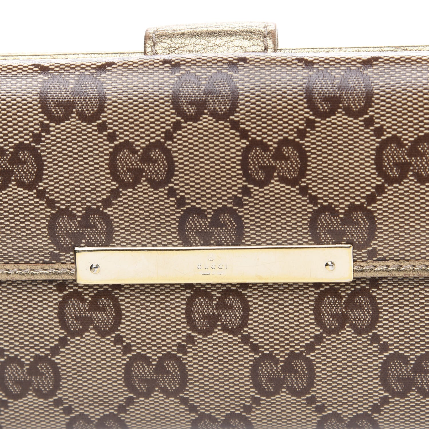Gucci Crystal Monogram Metal Bar Continental Flap Wallet Gold 8 of 13