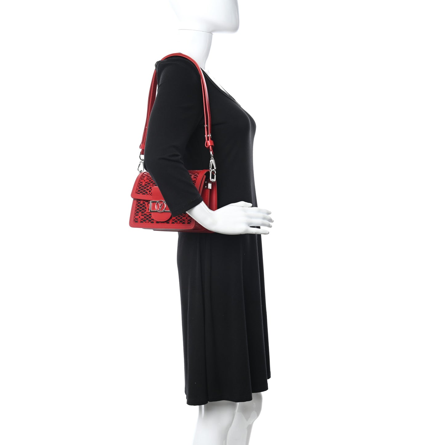 Patent Calfskin Monogram Lace Dauphine Mini Red