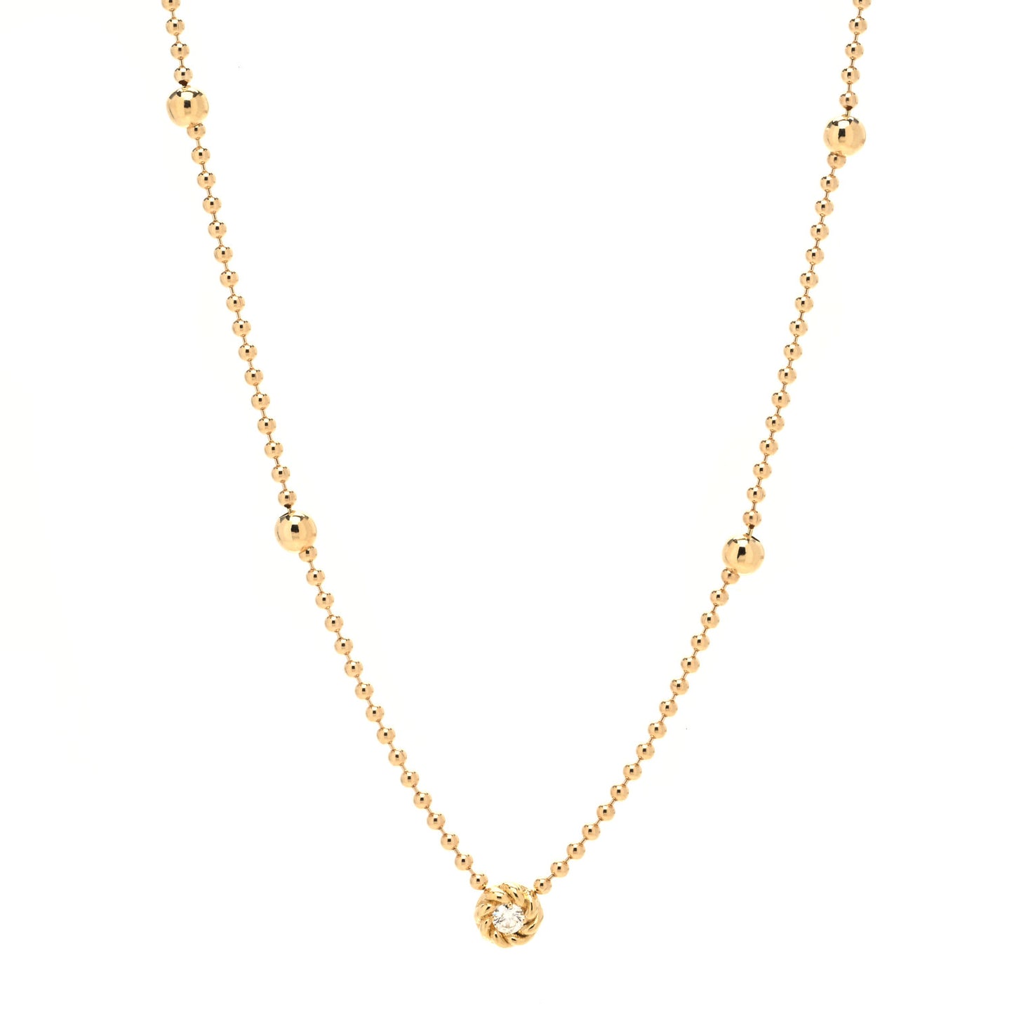 18K Yellow Gold Diamond Alternating Bead Chain Necklace