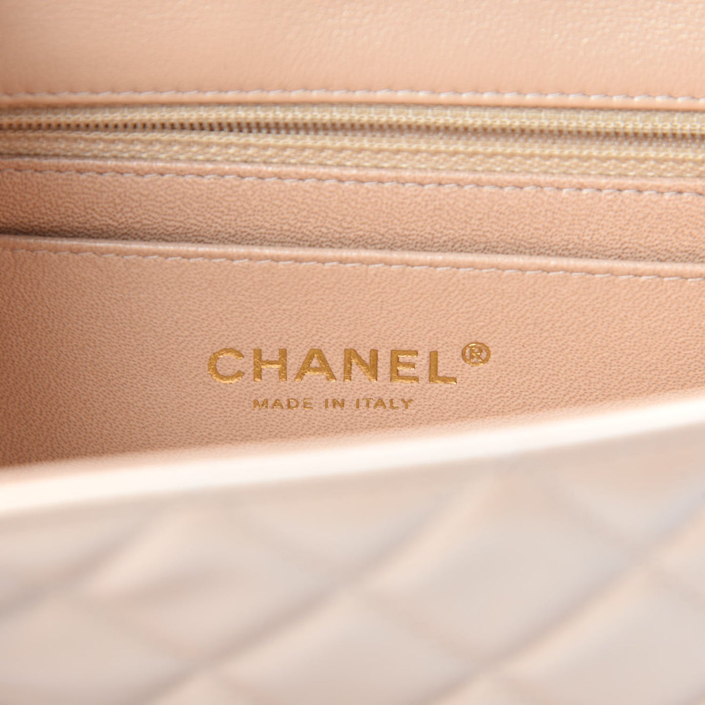 Iridescent Calfskin Quilted Mini Rectangular Flap Beige