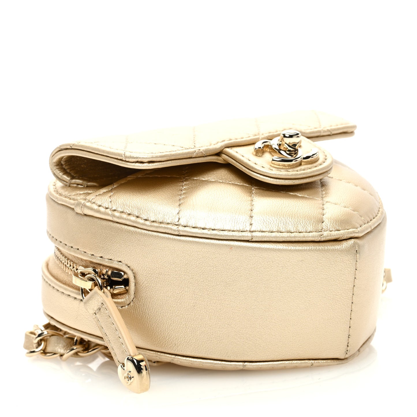 Metallic Lambskin Quilted CC In Love Heart Waist Belt Bag With Chain Gold