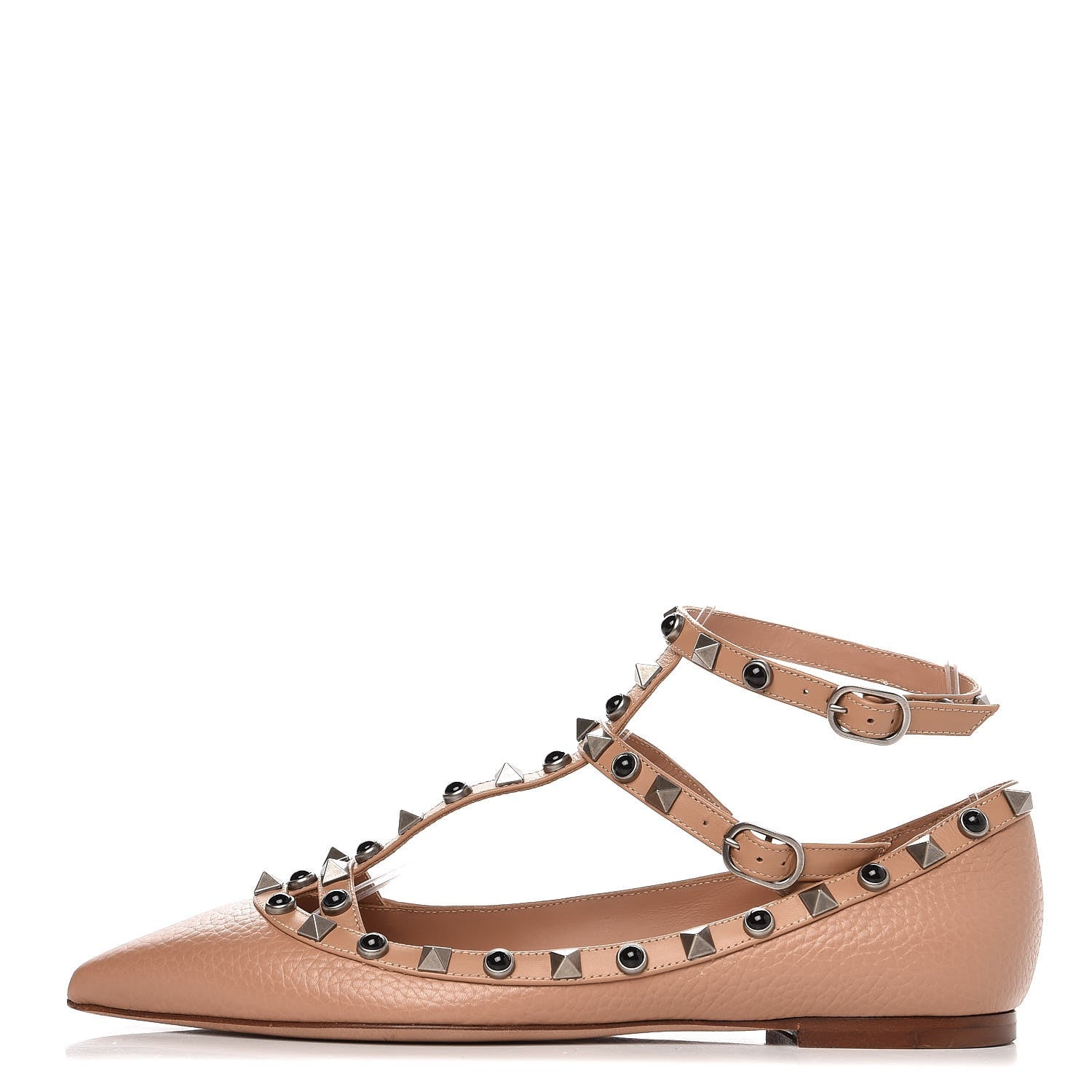 Valentino Garavani Pebbled Calfskin Onyx Rockstud Rolling Cage Ballerina Flats 36 Soft Noisette 1 of 8