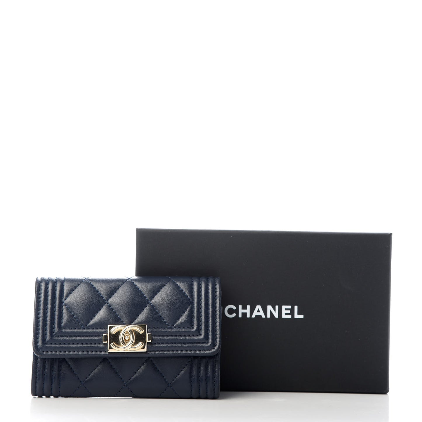Lambskin Quilted Boy Card Holder Wallet Navy