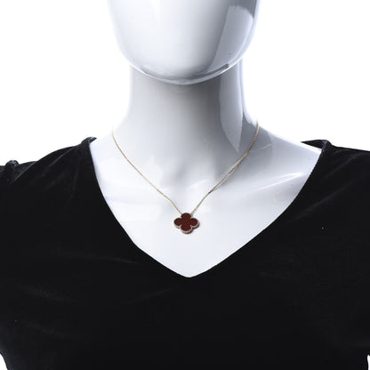 Van Cleef & Arpels 18K Yellow Gold Carnelian Magic Alhambra Pendant Necklace 2 of 7