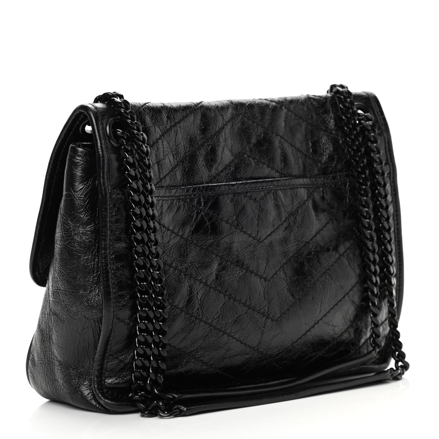 Saint Laurent Crinkled Calfskin Matelasse Monogram Medium Niki Chain Satchel Black 3 of 13