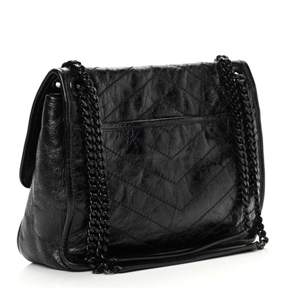 Saint Laurent Crinkled Calfskin Matelasse Monogram Medium Niki Chain Satchel Black 3 of 13
