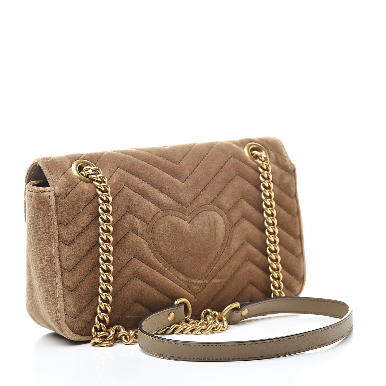 Gucci Velvet Matelasse Small GG Marmont Shoulder Bag Taupe 3 of 15