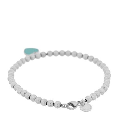 Tiffany Sterling Silver Enamel 4mm Return To Heart Tag Bead Bracelet Blue 2 of 3