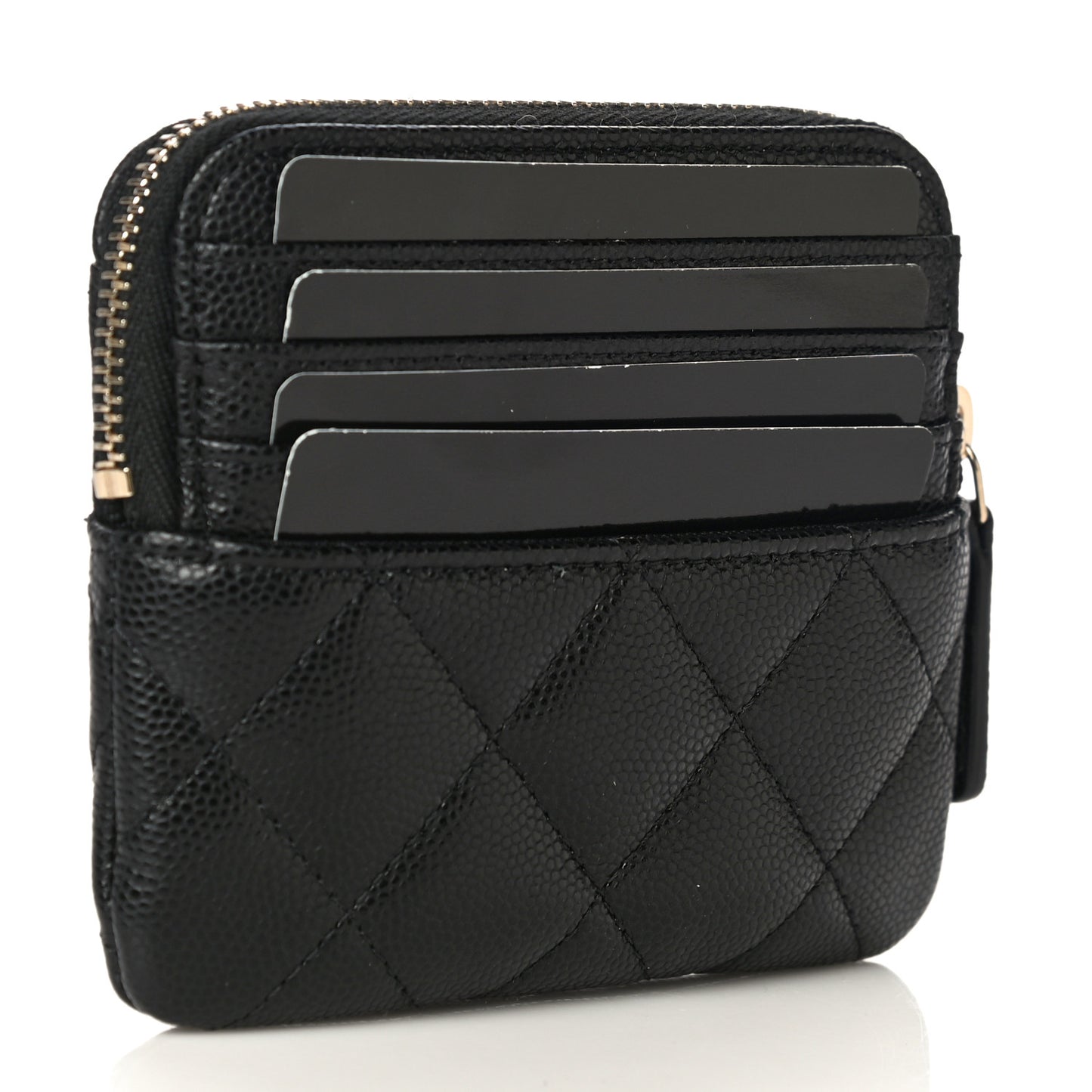 Caviar Quilted Zip Card Holder Wallet Black
