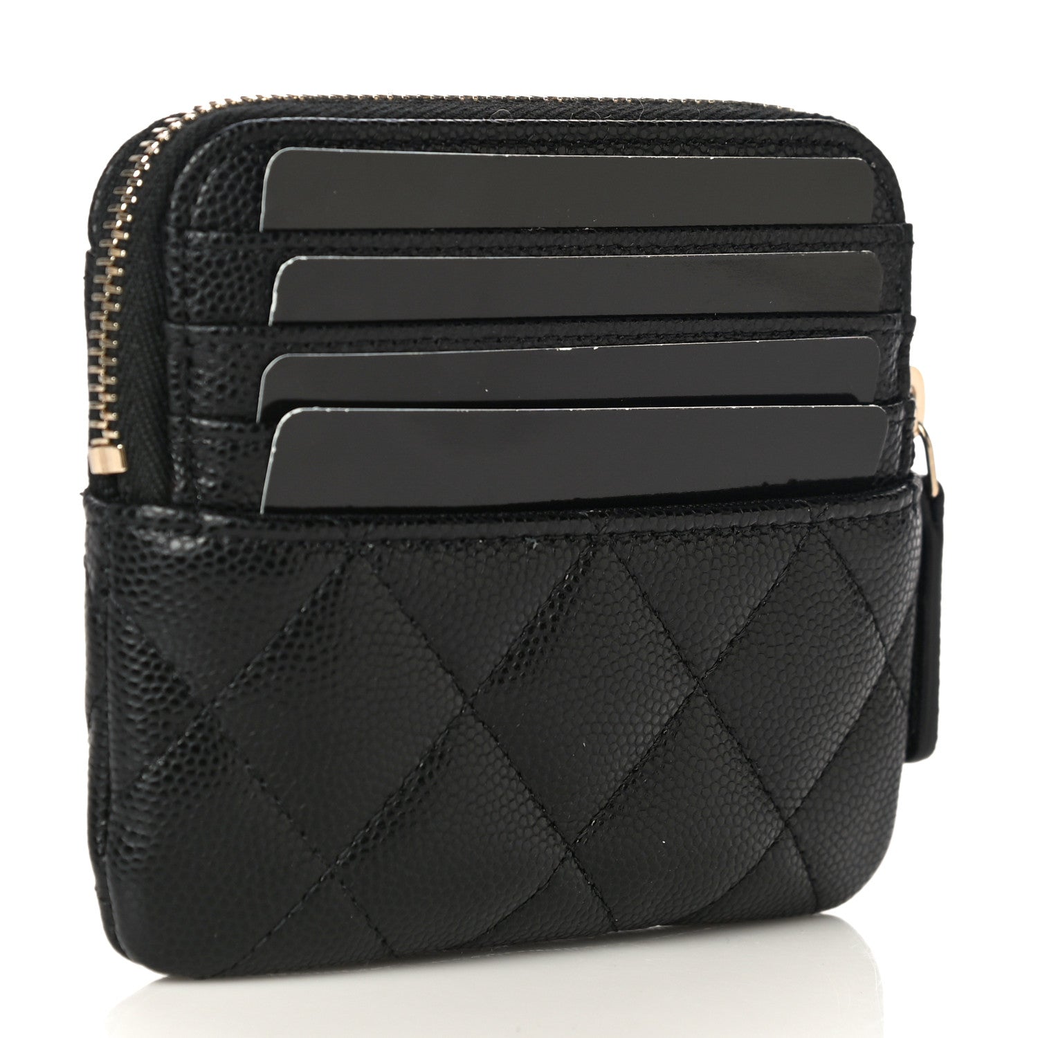 Chanel Caviar Quilted Zip Card Holder Wallet Black 3 of 11
