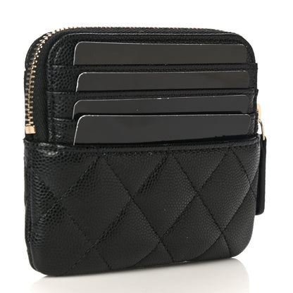 Chanel Caviar Quilted Zip Card Holder Wallet Black 3 of 11