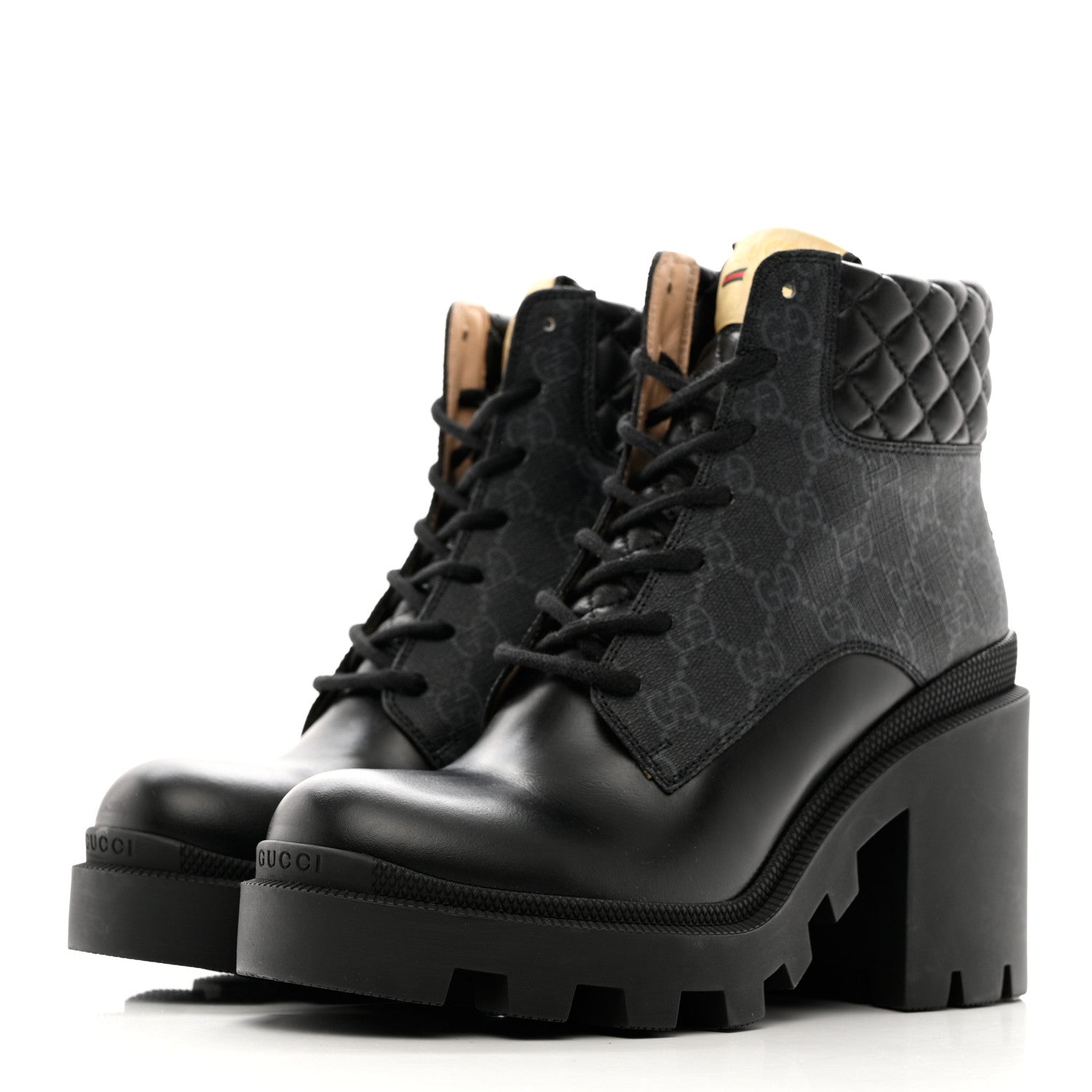 Gucci Apollo Calfskin GG Supreme Nappa Samoa Quilted Lace Up Ankle Boots 38.5 Black 3 of 9