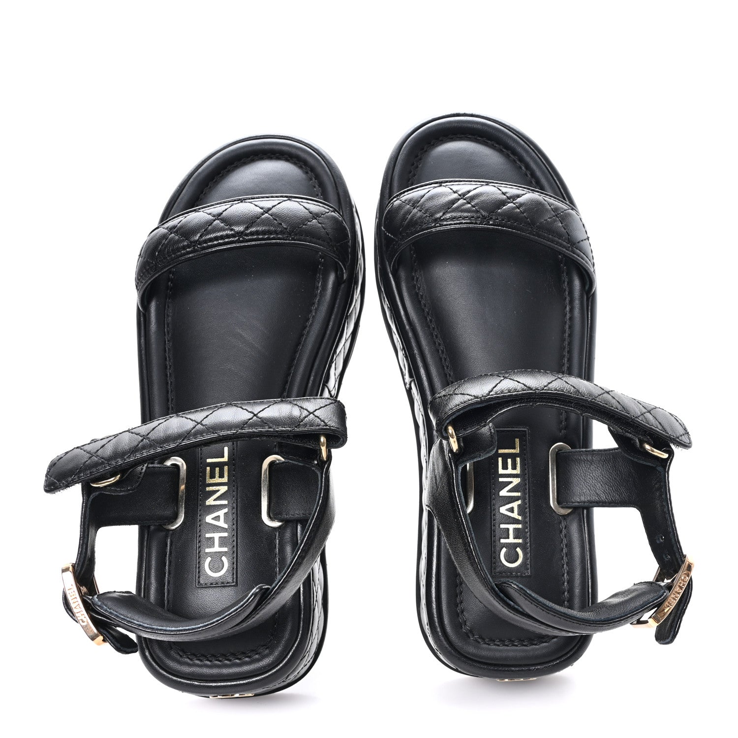 Chanel Lambskin Quilted Platform Sandals 38.5 Black 2 of 9