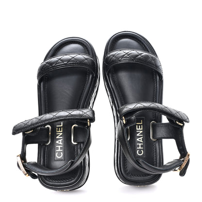 Chanel Lambskin Quilted Platform Sandals 38.5 Black 2 of 9