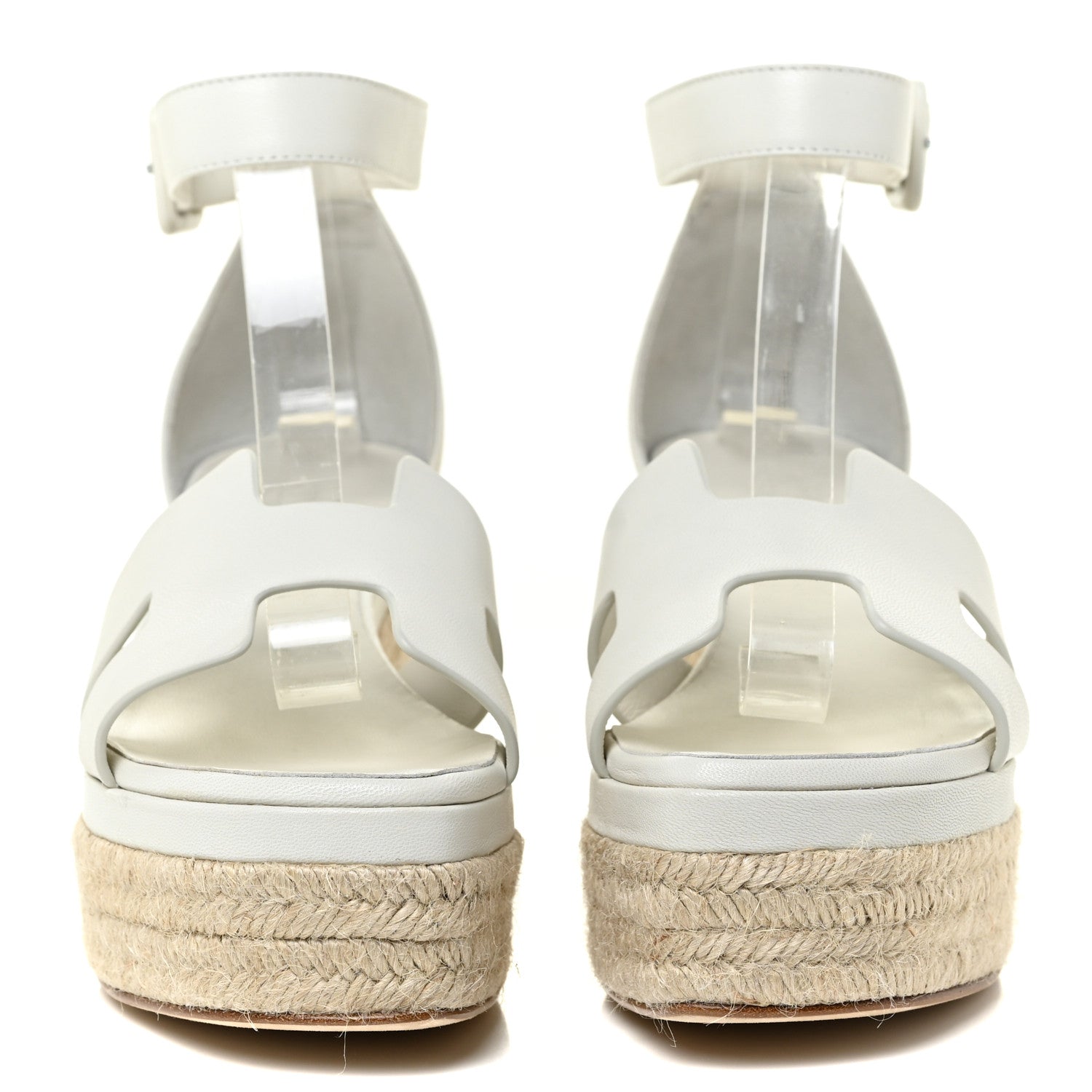 Hermes Goatskin Elda Espadrille Wedge Sandals 37 White 2 of 14