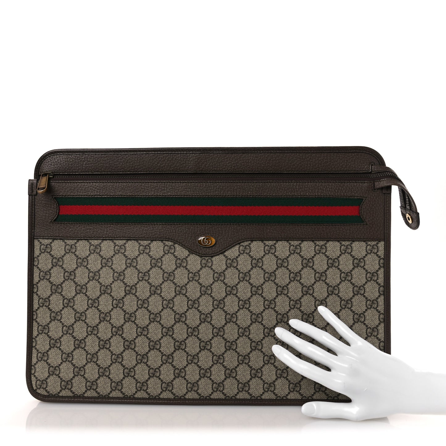 GG Supreme Monogram Textured Calfskin Web Ophidia Documents Holder Beige Ebony New Acero Acero