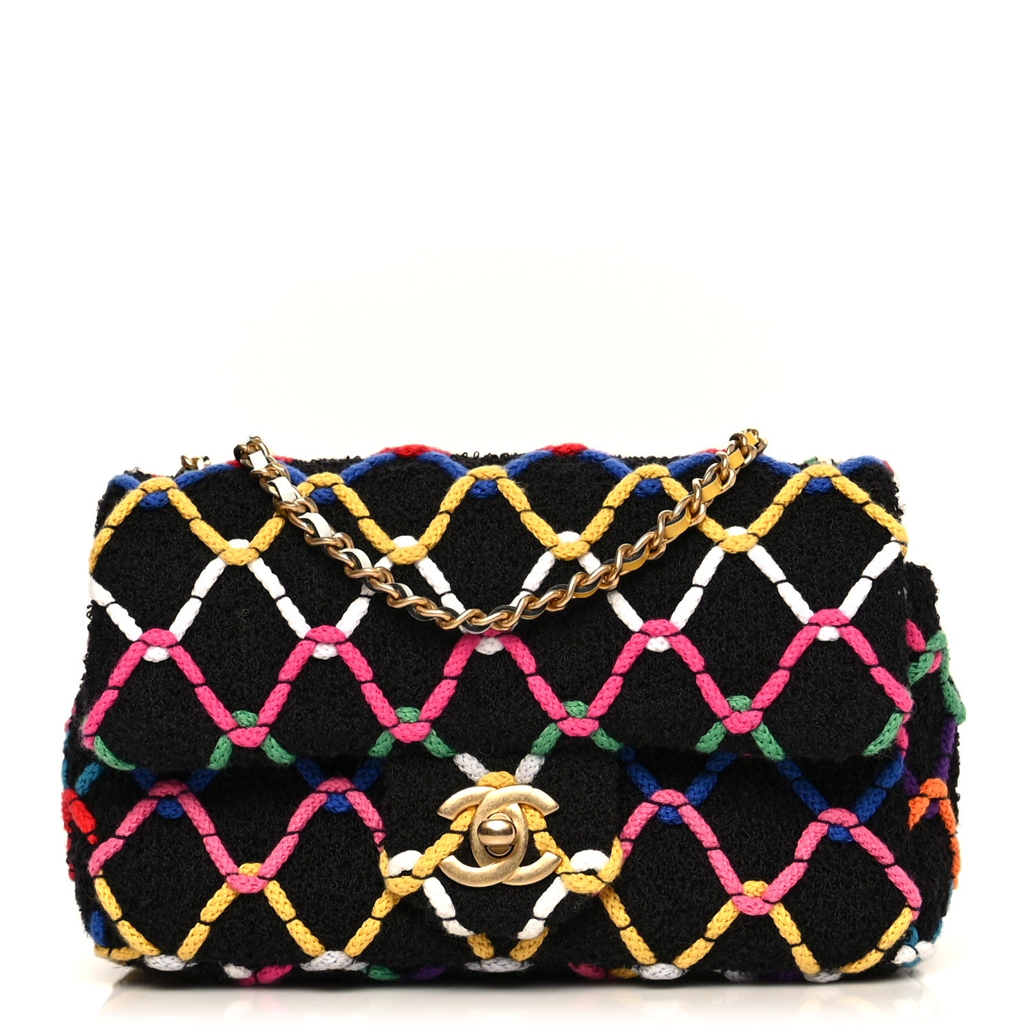 Chanel Tweed Diamond Threaded Mini Rectangular Pearl Crush Flap Black Multicolor 1 of 9
