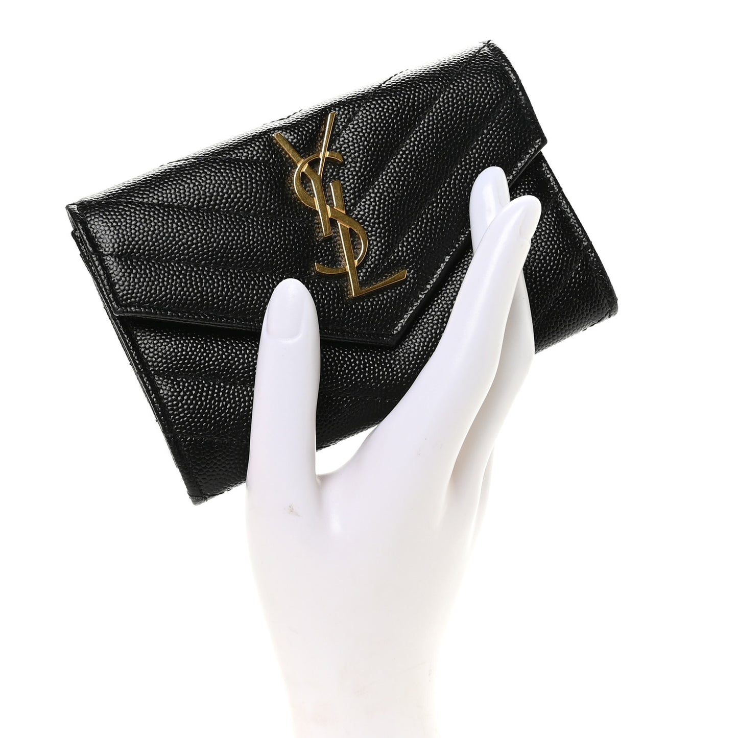 Grain De Poudre Matelasse Chevron Small Monogram Envelope Wallet Black