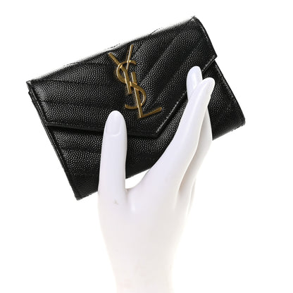 Saint Laurent Grain De Poudre Matelasse Chevron Small Monogram Envelope Wallet Black 2 of 8
