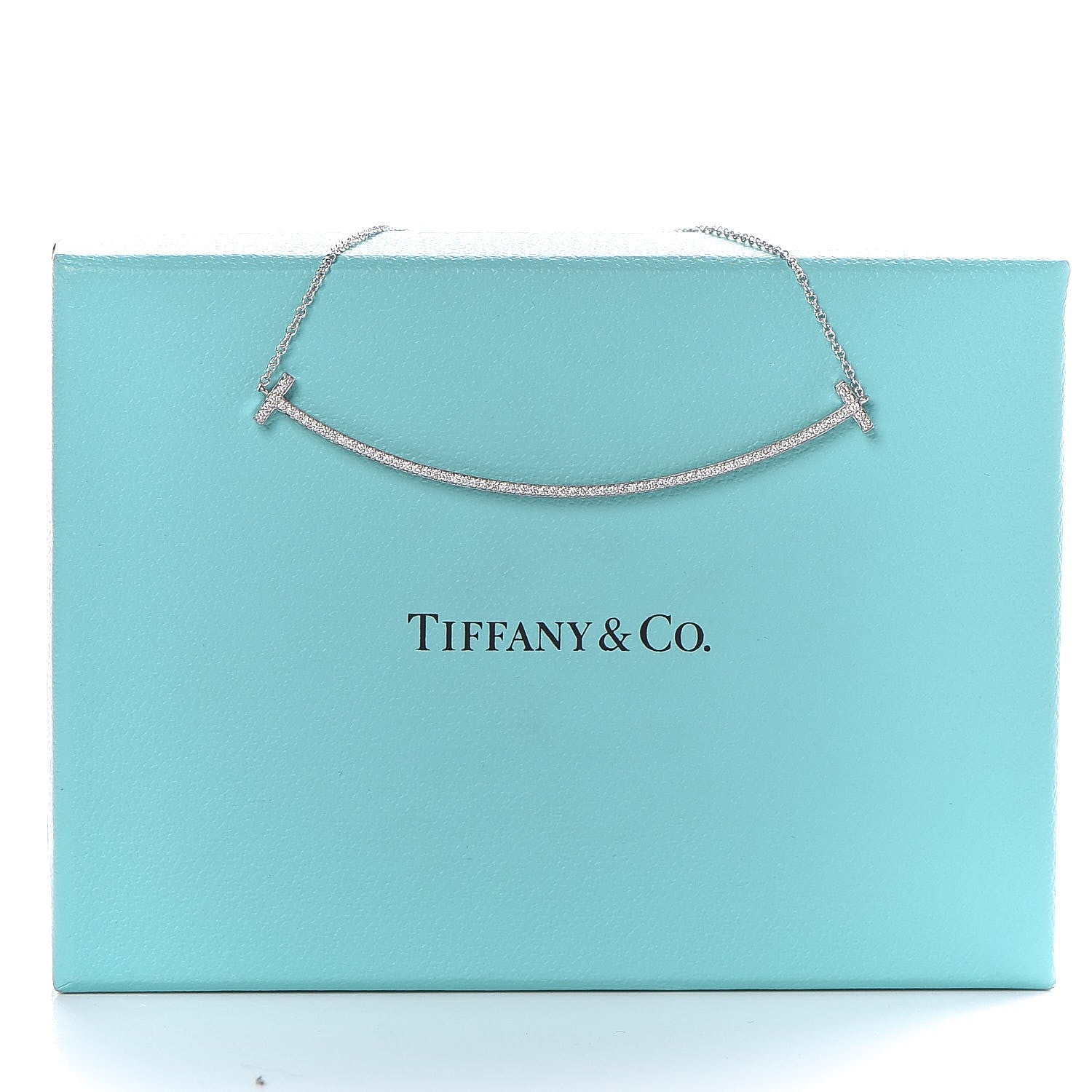 Tiffany 18K White Gold Diamond T Smile Pendant Necklace 9 of 9