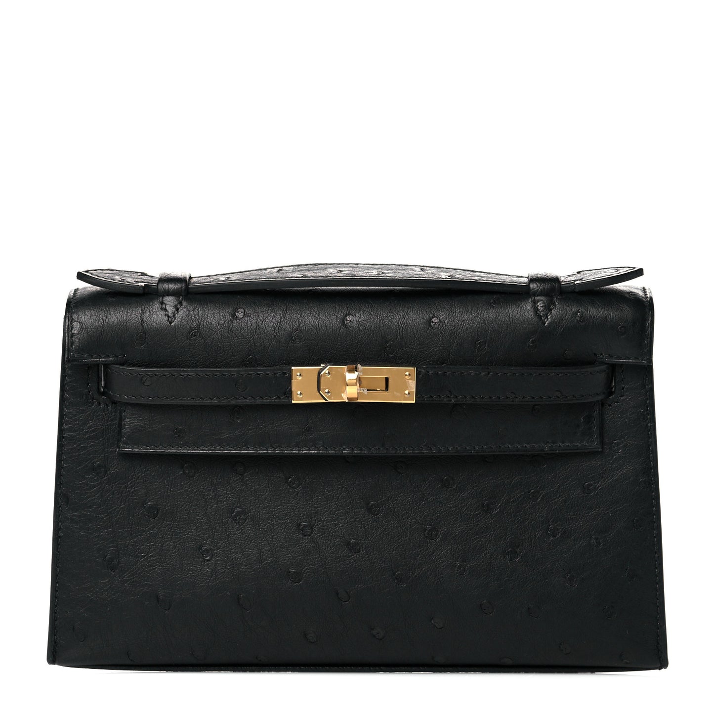Ostrich Kelly Pochette Black