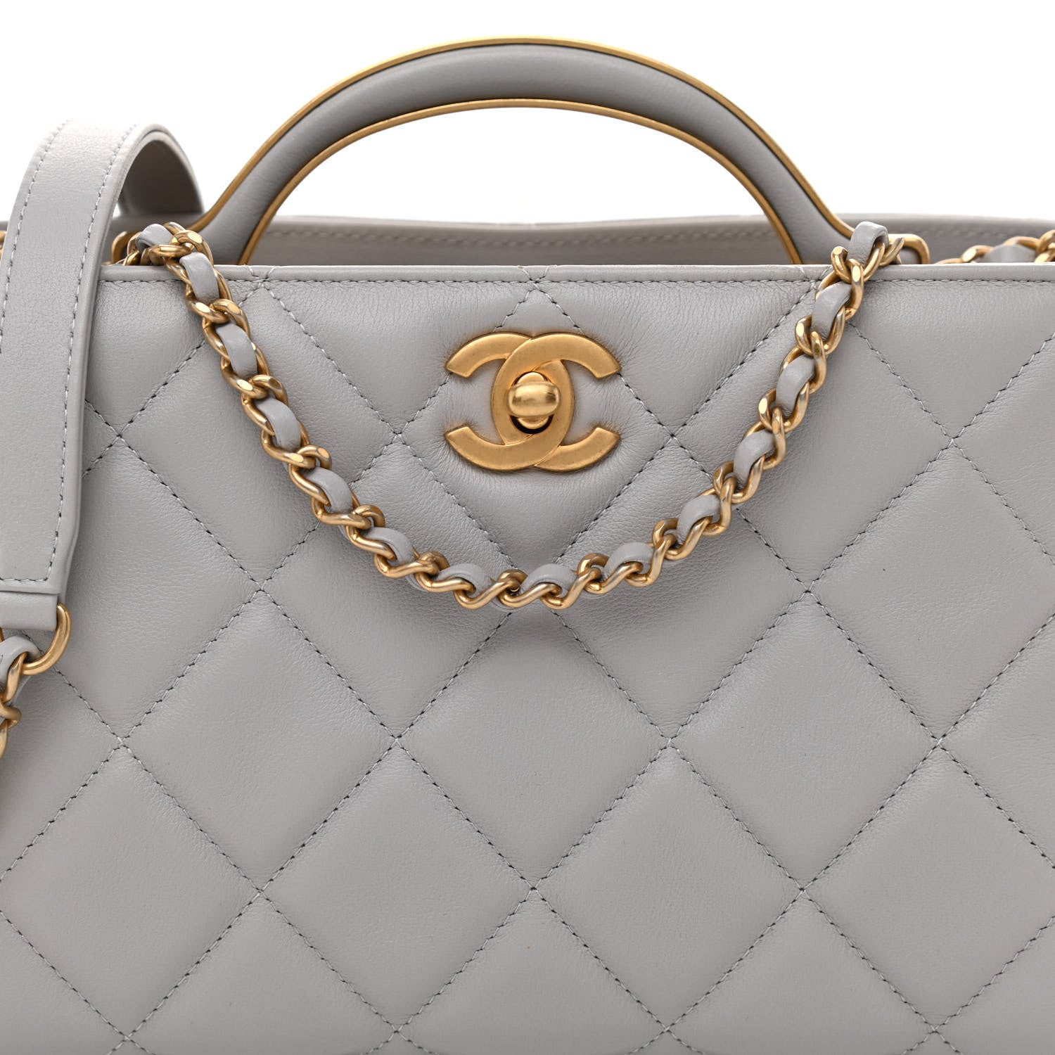 Chanel Calfskin Quilted Lady Handle Clutch Tote Grey 8 of 11