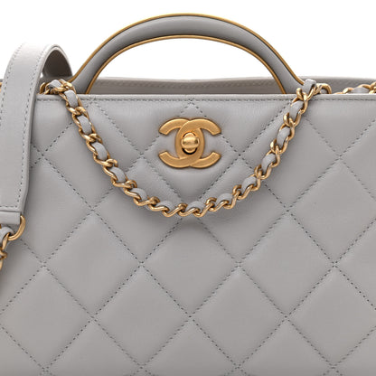 Chanel Calfskin Quilted Lady Handle Clutch Tote Grey 8 of 11