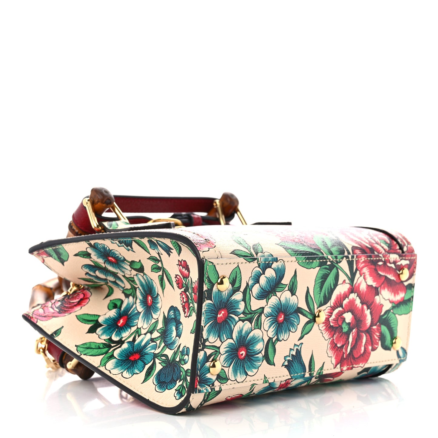 New Shangai Calfskin Floral Print Mini Diana Tote Bag Multicolor
