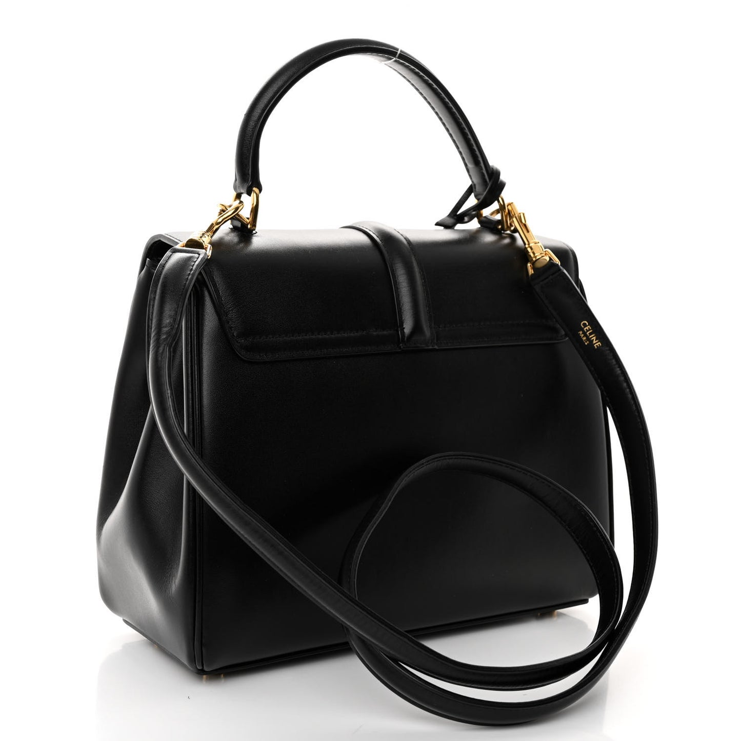 Satinated Calfskin Mini 16 Top Handle Bag Black