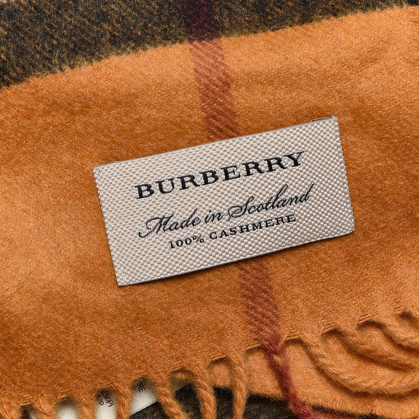 Cashmere Giant Check Fringe Scarf Camel