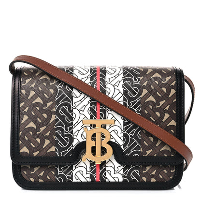 Burberry E-Canvas Monogram Stripe Small TB Bag Bridle Brown 1 of 11