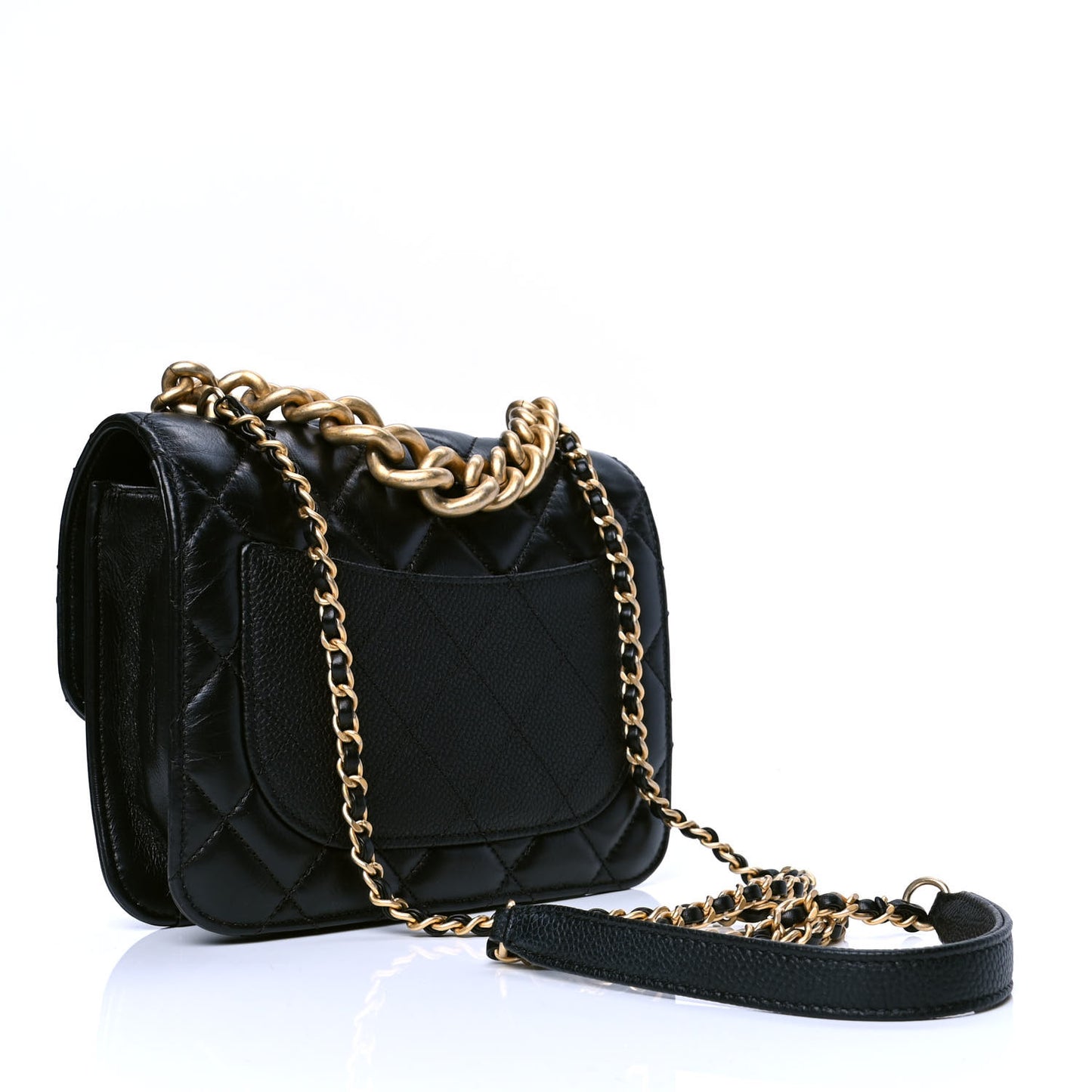 Calfskin Caviar Quilted Mini Chain Handle Flap Black