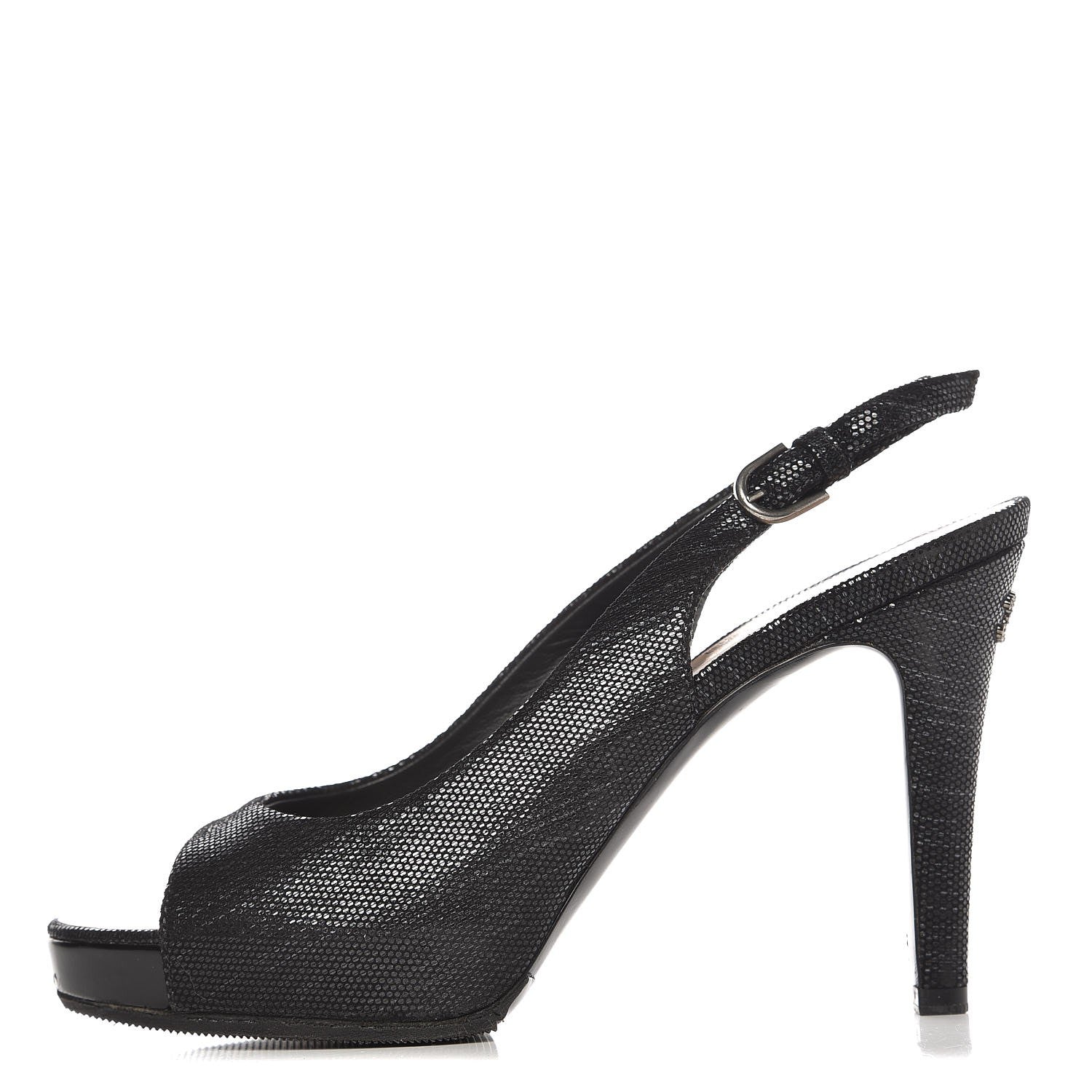 Chanel Shimmer Fabric Peep Toe Slingback Pumps 37.5 Black 1 of 13