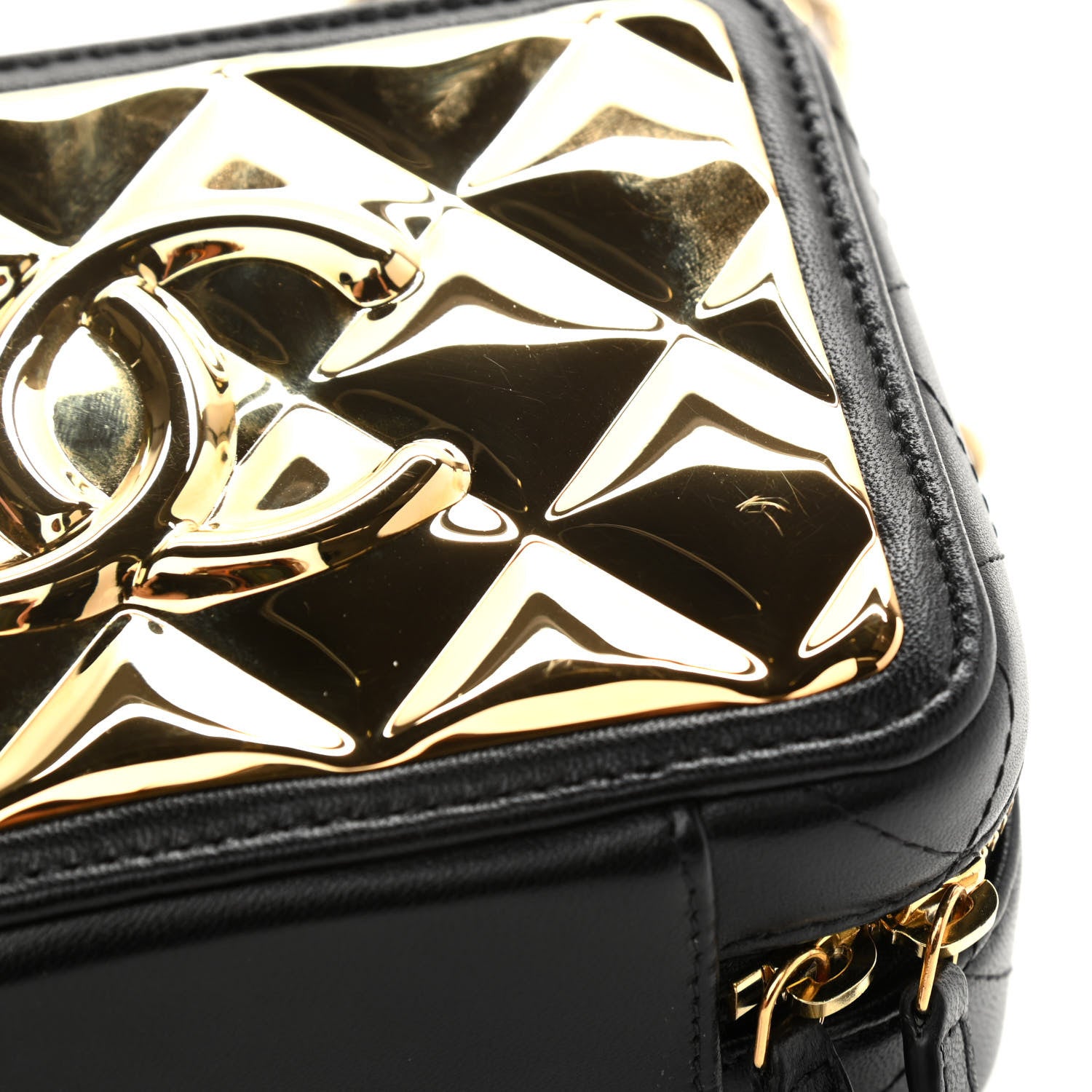 Chanel Lambskin Quilted Golden Plate Clutch With Chain Black 11 of 11