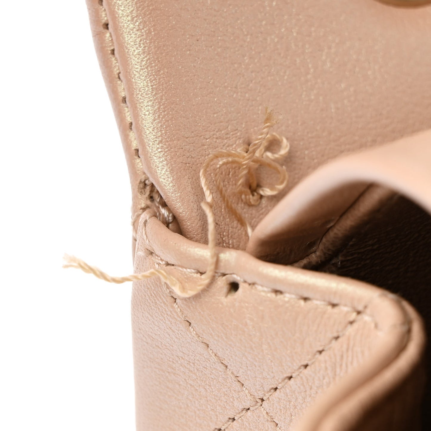 Iridescent Calfskin Quilted Medium Double Flap Beige