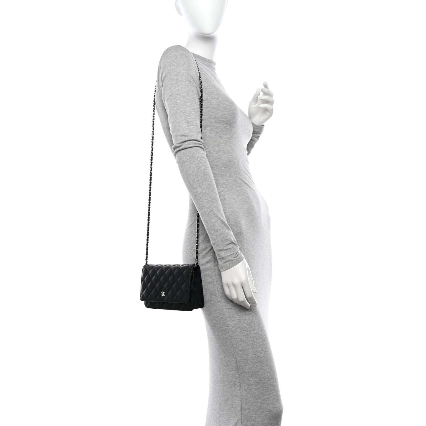 Caviar Quilted Wallet on Chain WOC Black