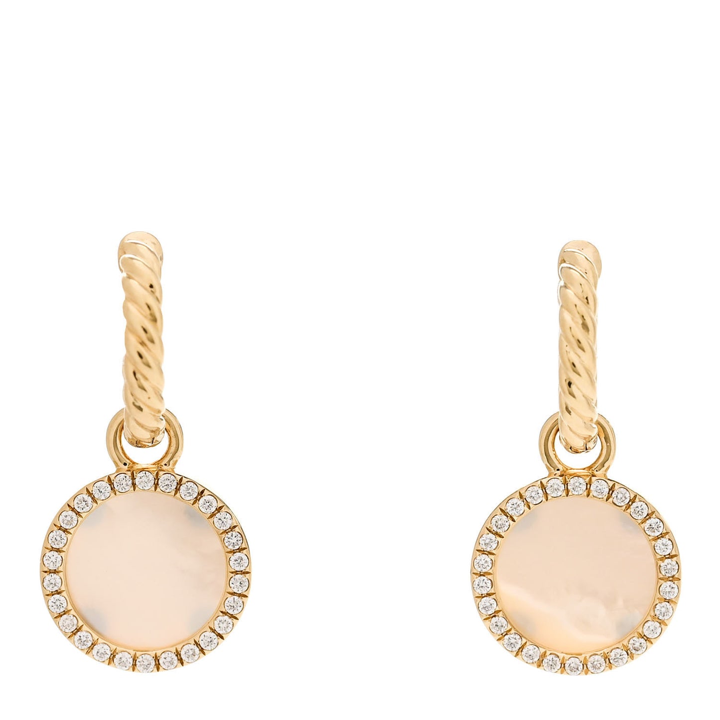 18K Yellow Gold Diamond Mother of Pearl Petite Elements Drop Earrings