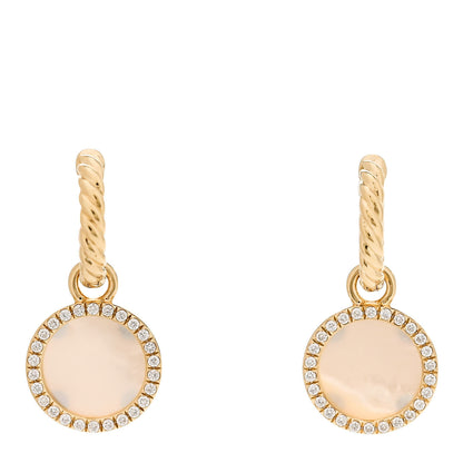 David Yurman 18K Yellow Gold Diamond Mother of Pearl Petite Elements Drop Earrings 1 of 5