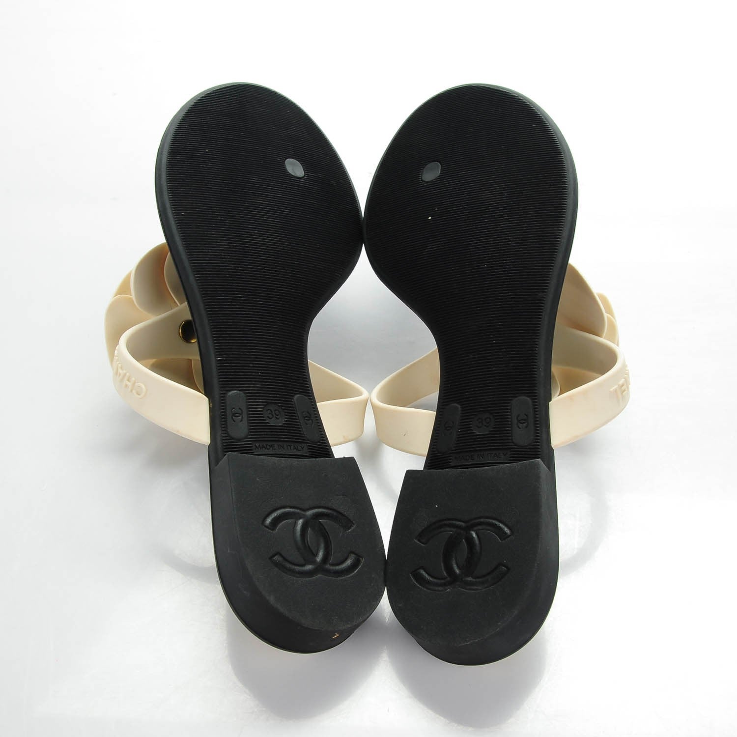 Chanel Jelly Quilted Camellia Thong Sandals 39 Black White 5 of 6