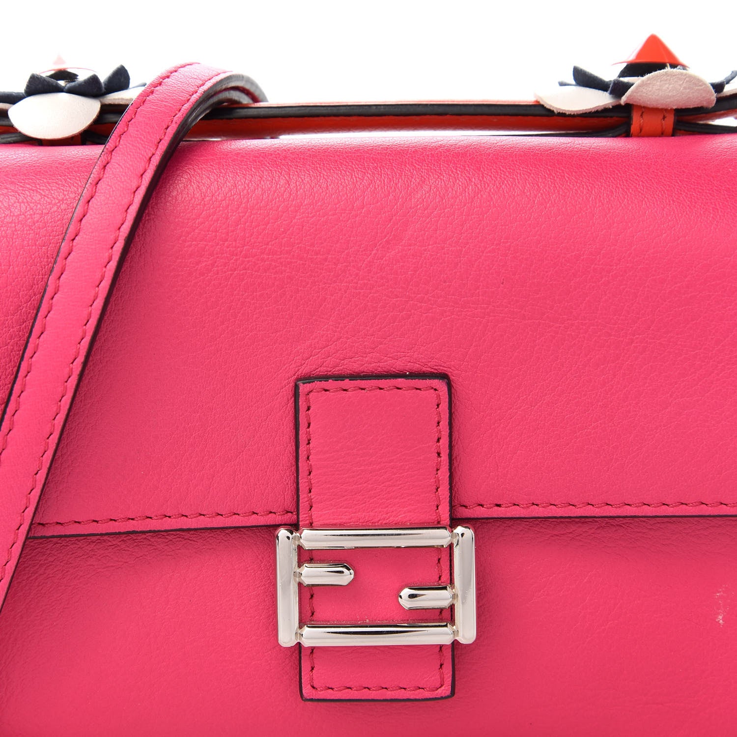 Fendi Vitello Dolce Nappa Flowerland Tri-Color Micro Double Baguette Fuxia White Ice Papavero 11 of 12